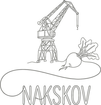 Nakskov harbor crane and sugar beet line art illustration