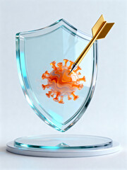 Virus shield with golden arrow