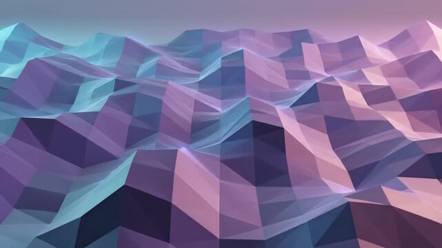 Abstract low poly landscape with vibrant blue, purple, and pink colors, seamless loop