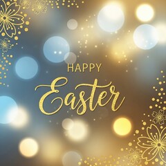 Golden Easter celebration with elegant floral designs and bokeh lights