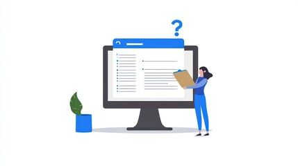 Woman reviewing list on computer screen