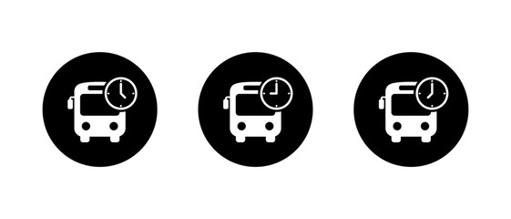 Bus schedule icon in black circle. Public transport time symbol