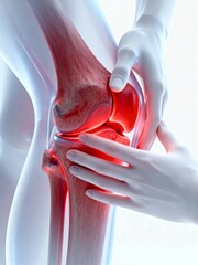 Human knee joint with hands