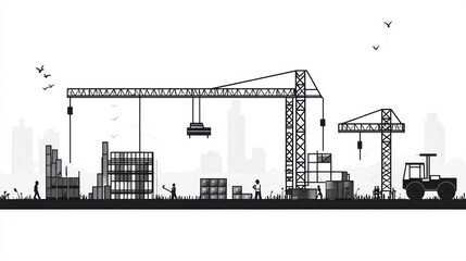Construction Site Crane Silhouette Cityscape