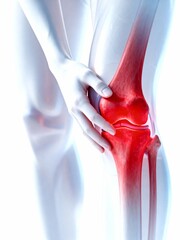Human knee joint with pain indication