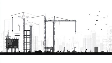 Cityscape under construction, cranes, buildings, urban development, future, skyline, business, progress