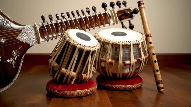Traditional Indian Music Instruments Sitar Tabla Flute Composition