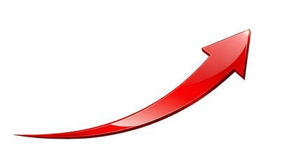 Red upward arrow representing growth and success isolated on a white background.