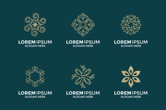 Luxury Golden Floral Logo Collection with Elegant Mandala and Ornament Shapes