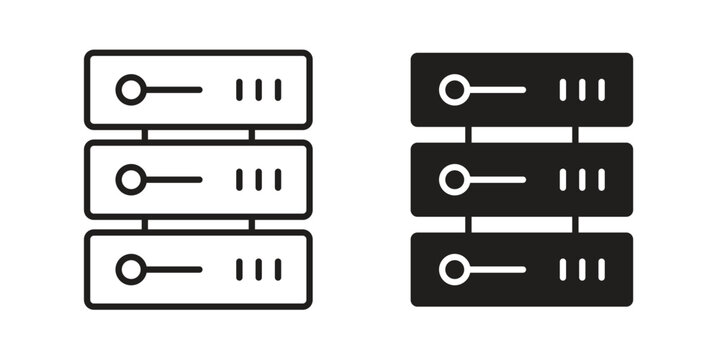 Server icons collection. Thin linear and black flat icons