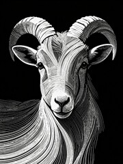 Black and white line art of a ram