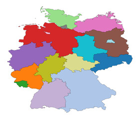 Fototapeta premium Colorful map of germany with various regions and states highlighted