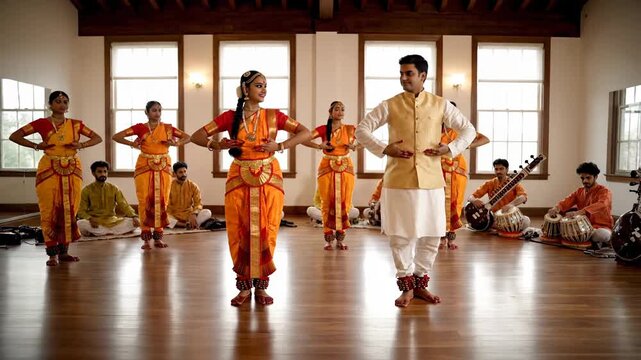 Indian Classical Dancers and Musicians Performing Kathak Dance