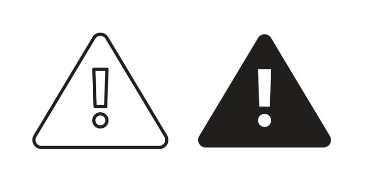 Warning triangle icons collection. Thin linear and black flat icons