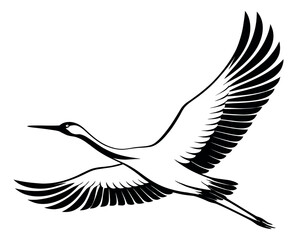 Obraz premium Stylized line art illustration of a crane bird depicting graceful flight for nature and wildlife designs