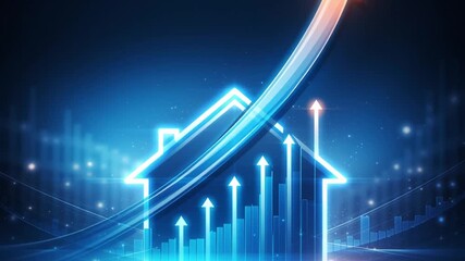 Real estate housing market growth chart upward arrow neon house outline glowing bar graph financial trend investment concept modern finance economy symbol futuristic investment success - Powered by Adobe