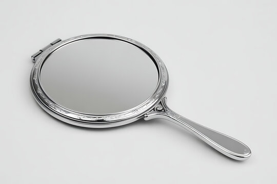 Elegant handheld mirror with ornate silver frame and handle