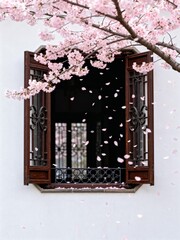Cherry blossoms by a window