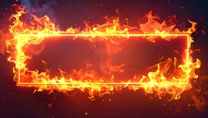 A fiery rectangular frame with flames and sparks