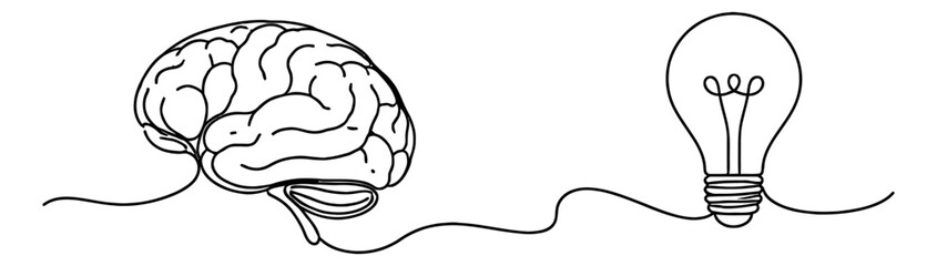 Obraz premium Continuous line art illustration of a brain and a lightbulb depicting the connection between thought and idea for business and innovation