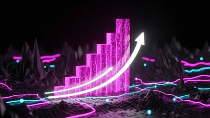 Growing business graph with neon lights and arrow