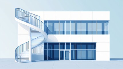 Modern Office Building Exterior with Spiral Staircase
