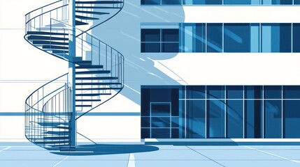 Modern spiral staircase exterior office building