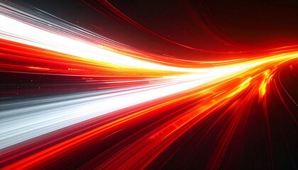Dynamic abstract image of bright white and red light streaks against a dark background