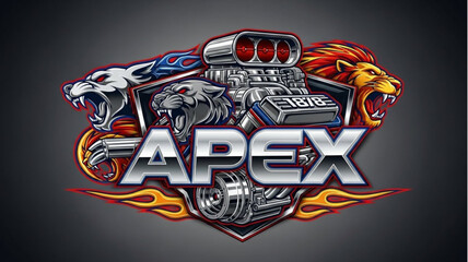 Obraz premium Powerful Engine with Lion and Tiger Heads Emblem.