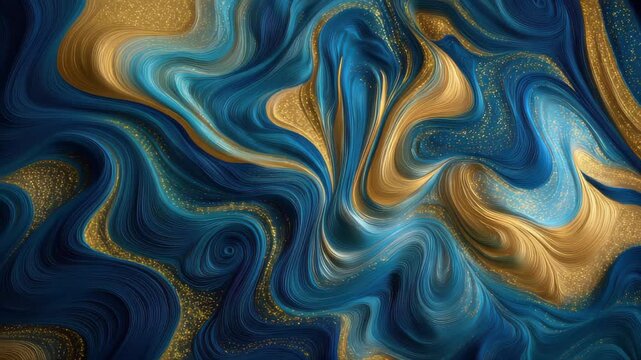 Colorful abstract design with blue, gold, and swirling patterns inside a digital art piece created to evoke movement and texture
