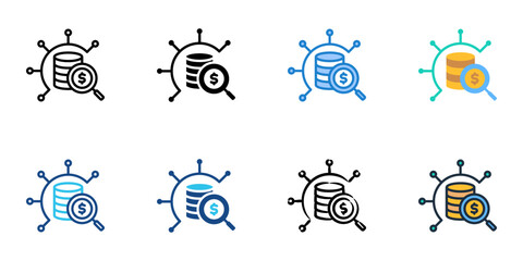 Spend Analysis icons set multiple style collection. Editable stroke 
