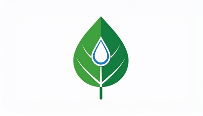 Green leaf with a water droplet graphic element, suggesting nature & sustainability on white