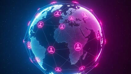 Global network connection represented through neon globe