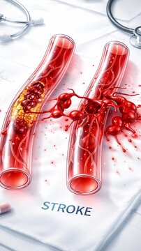 Stroke artery anatomy blood vessel clot plaque medical health disease emergency comparison diagram illustration warning brain risk danger clogged artery rupture education prevention support healthy