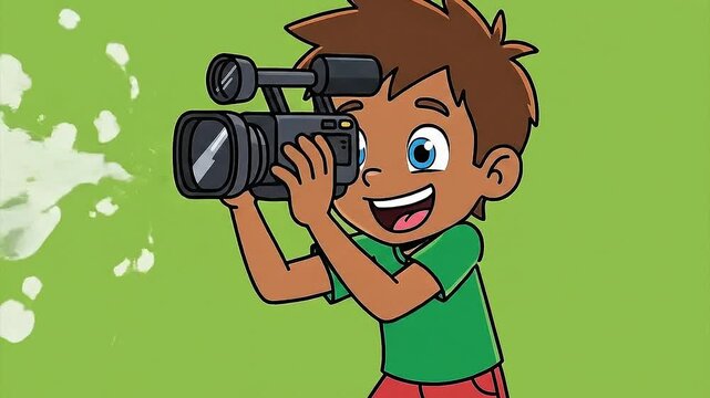 Young boy filming a video with a camera