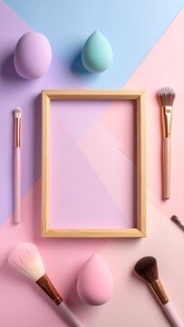 Pastel makeup tools around frame