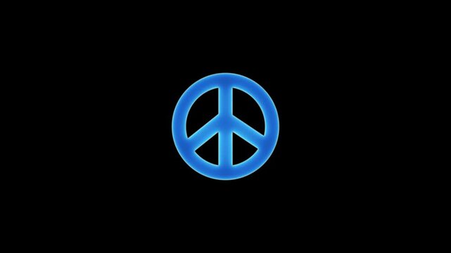 Glowing neon peace isolated icon animation on black color background.