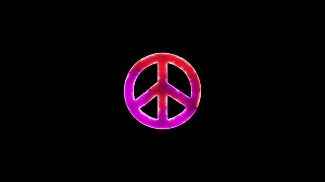 Glowing neon peace isolated icon animation on black color background.