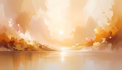 Abstract landscape of a warm sunrise over water reflecting the sky