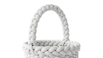 Close-up of a thick braided white rope basket with a handle