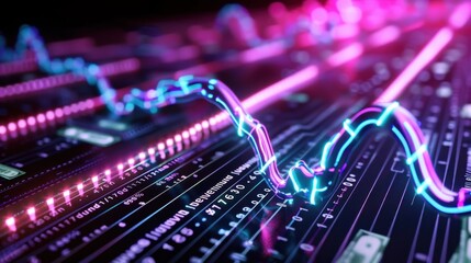 Vibrant Digital Graphs Depicting Stock Market Trends with Glowing Lines and Data Elements