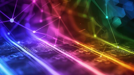 Abstract Colorful Background with Digital Currency Patterns and Technology Connections in Vibrant Color Gradients