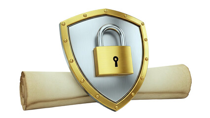 Security Shield, Padlock, and Scroll Icon