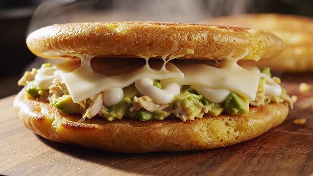 Delicious Arepas with Chicken, Avocado and Cheese, Traditional Venezuelan Cuisine