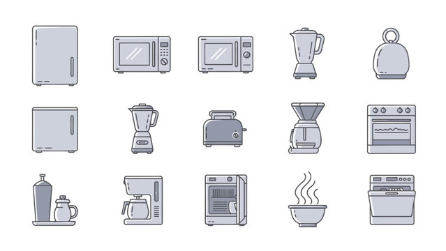 Collection of Kitchen Appliances and Utensils for Culinary Preparation and Home Cooking Settings