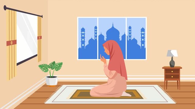 worship during the month of Ramadhan. Activity in Ramdhan concept. Full length animation illustration. High quality&nbsp;4k&nbsp;footage