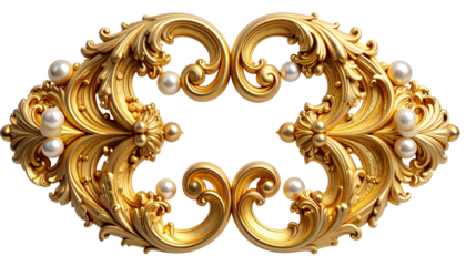 Ornate gold scrollwork with pearls, creating an elegant, symmetrical design