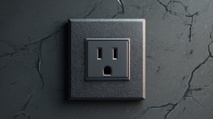Dark gray square electrical outlet, close-up
