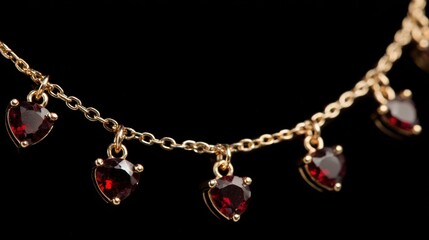 Elegant Red Heart-Shaped Gemstone Pendant Necklace on Black Background