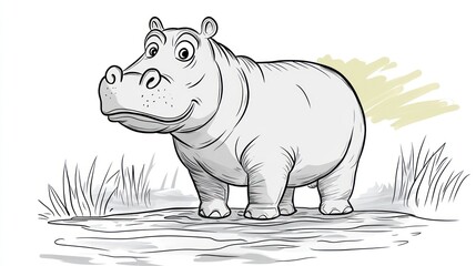 Cartoon hippo in grassy area